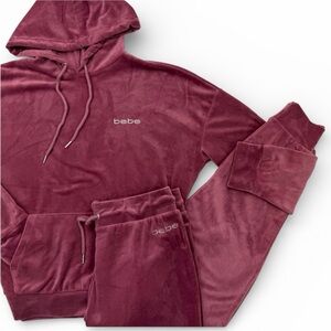 bebe Sport Authentic Y2K Velour Tracksuit Set Pink Rhinestone Logo Hoodie Jogger